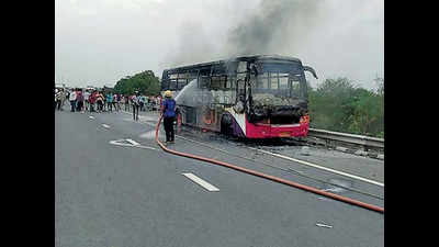 Mumbai-bound bus catches fire near Anand
