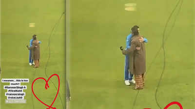 Excited Ranveer Singh hugs Virat Kohli post India's victory against Pakistan in ICC World Cup 2019
