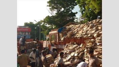 Old answer scripts on truck spill on road in Coimbatore