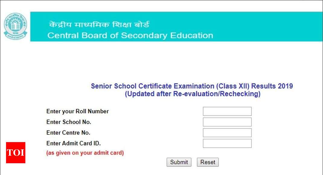 CBSE Class Th Re Evaluation Rechecking Results Announced Cbseresults Nic In Times Of India