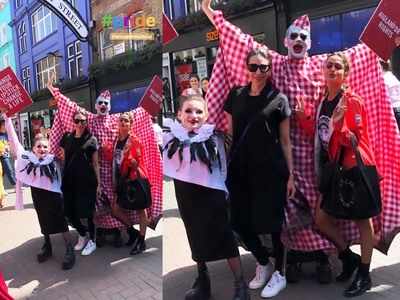 Karisma Kapoor and Amrita Arora pose for a picture on the streets of London