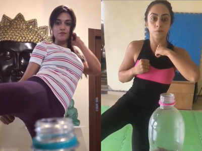 Divya Agarwal, Abigail Pande take the Bottle Cap Challenge with swag; see videos