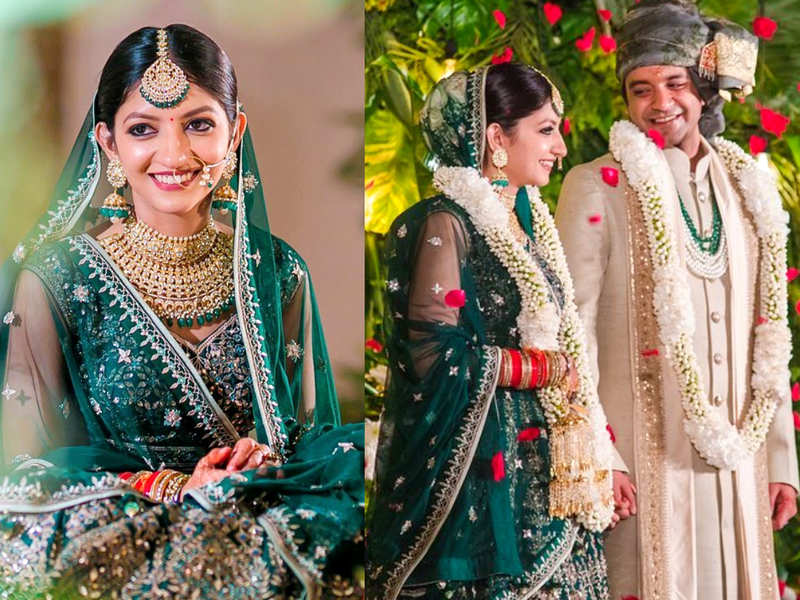 green lehenga for bride