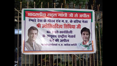 Poster for Jyotiraditya Scindia as AICC chief pops up at Bhopal party office