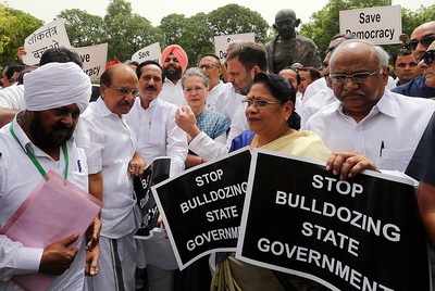 Opposition parties unite, say Karnataka and Goa crises assault on statute