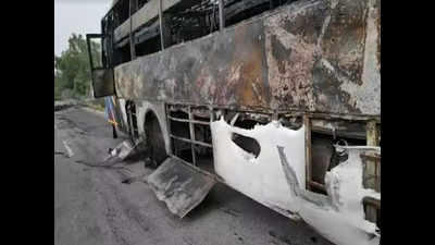 Haryana: Two dead, 17 injured as bus overturns, catches fire on GT road in Kurukshetra