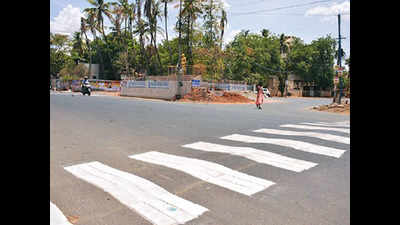 Road surface markings painted on arterial roads