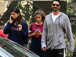 Arjun Rampal and his daughters Mahikaa and Myra at the hospital