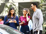 Arjun Rampal and his daughters Mahikaa and Myra at the hospital