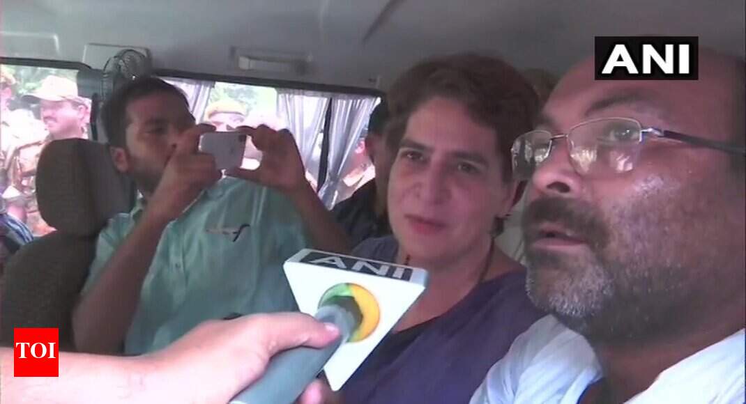 UP firing: Priyanka sits on dharna, detained