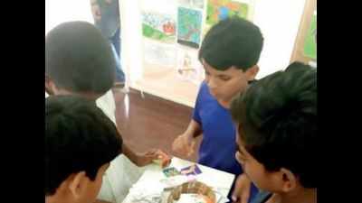 Bengaluru: Children use visiting cards as canvases