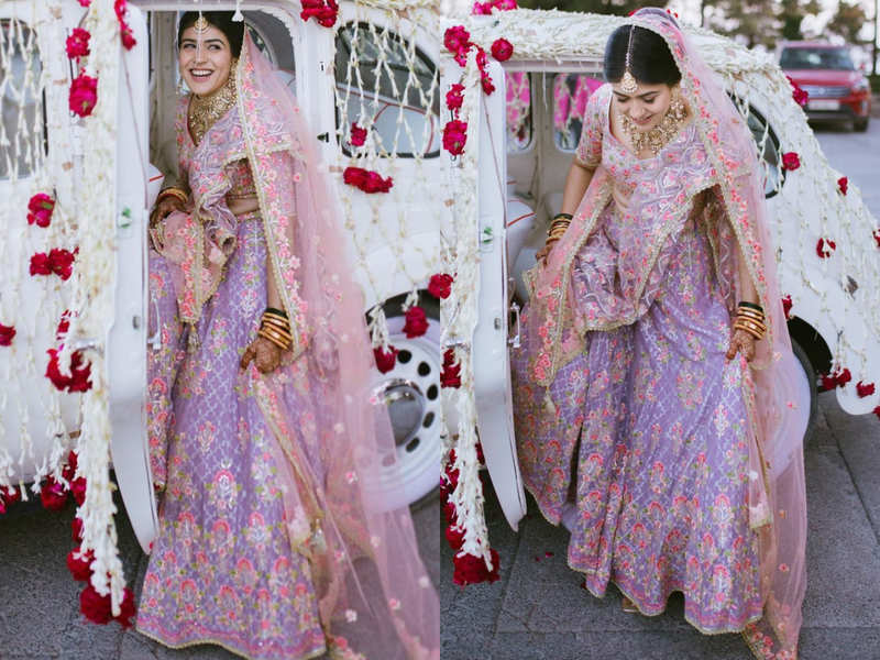 purple colour wedding lehenga