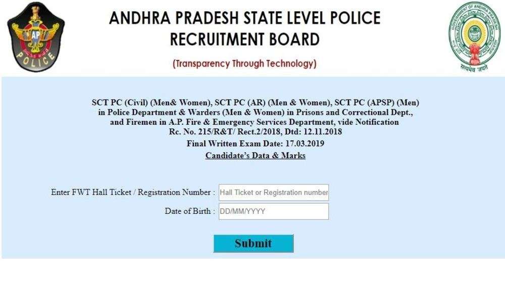 Andhra Pradesh Police Constable Mains Exam result 2019
