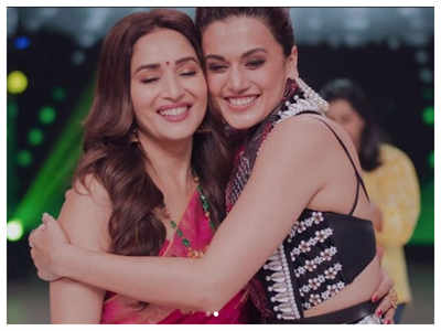 Photos: Taapsee Pannu shares ‘Didi Tera Devar Deewana’ moment with Madhuri Dixit Nene