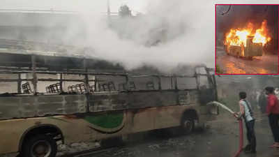 Indore: Angry villagers set bus on fire after it runs over a biker