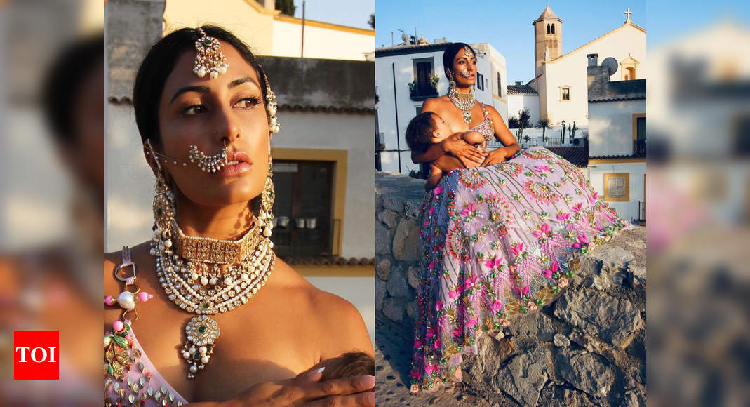 This South Asian woman breastfeeding her son wearing a spectacular lehenga is the picture of the picture