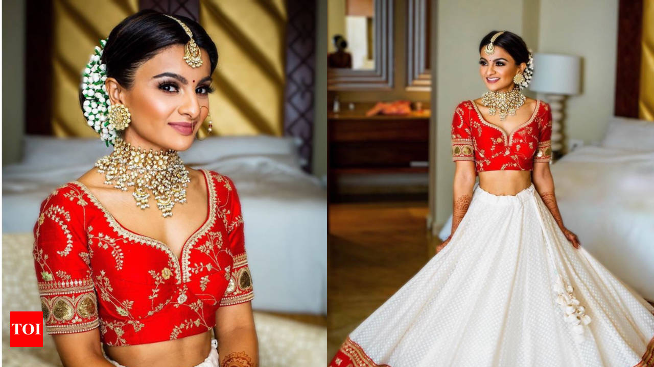 This bride wore a stunning white and red lehenga combination for her wedding Times of India