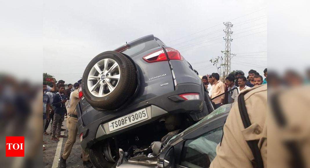 Car lands on car, three of a family killed in Shamirpet accident ...