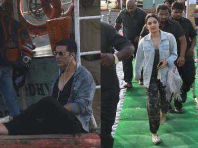 Akshay Kumar and Kiara Advani spotted riding the Madh Jetty as the duo shoot for the second schedule of 'Laxmmi Bomb'
