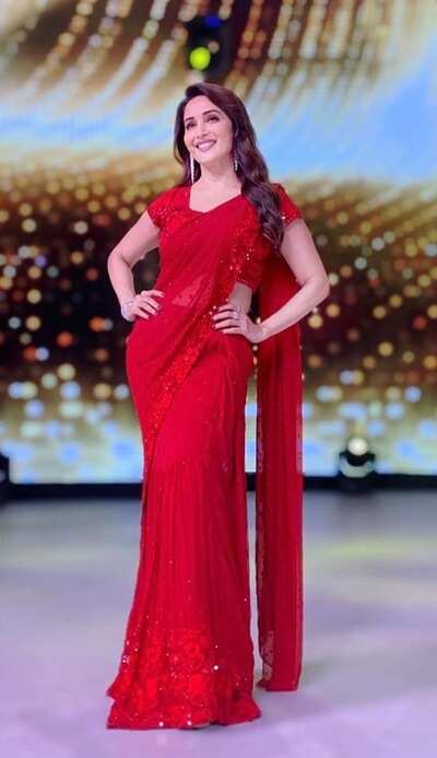 No one wears red like Madhuri Dixit Nene