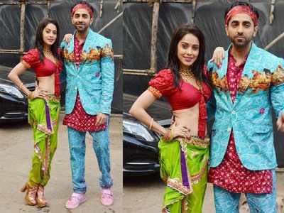 Ayushmann Khurrana and Nushrat Bharucha are all smiles as the the pose for cameras post 'Dream Girl' shoot