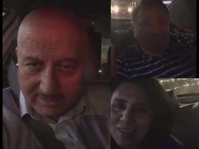 Watch: Anupam Kher takes a drive in a yellow cab with Rishi Kapoor and Neetu Singh on the streets of New York