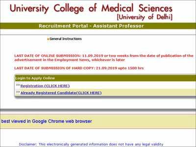 UCMS Delhi Assistant Professor Recruitment 2019: Apply online for 91 posts
