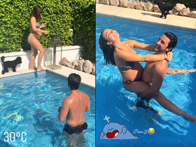 Photos: Amy Jackson enjoys some pool time with fiancé George Panayiotou
