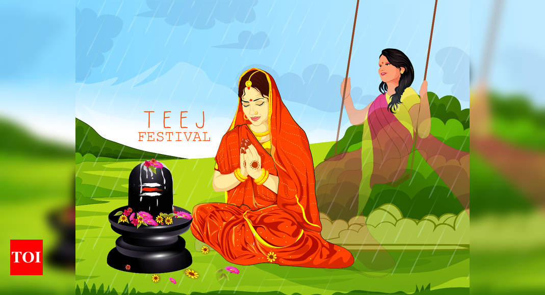 Happy Hariyali Teej Indian Festival Card Background Stock