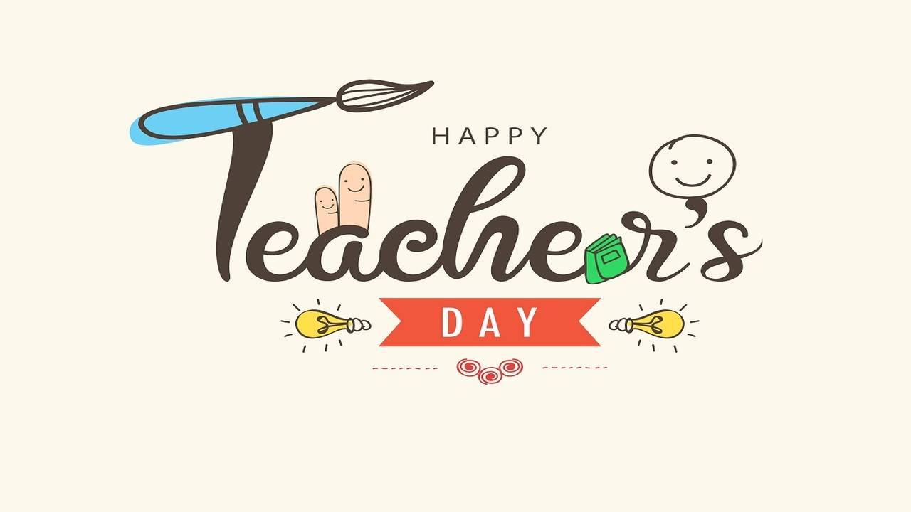 Happy teachers day logo banner with school stuff Stock Vector | Adobe Stock