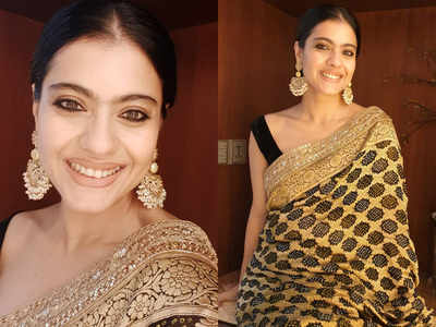 Kajol looks every bit royal in this black and gold sari! - Times of India