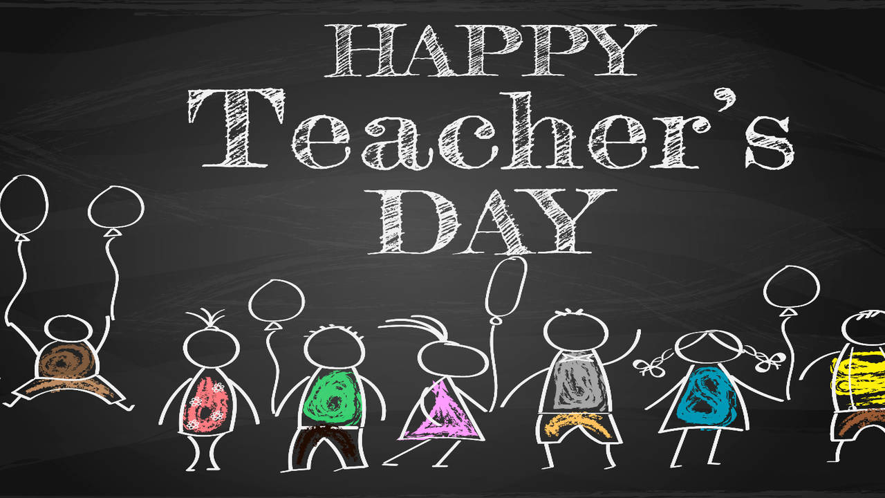 Drawing: Words HAPPY TEACHERS DAY, Teacher and Happy Children. Stock  Illustration - Illustration of kindergarten, girl: 103257369