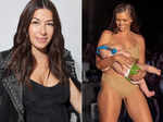Model Mara Martin breastfeeds her child during the NYFW show