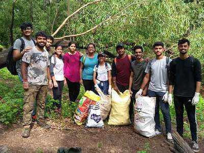 College students go on a hiking plus clean-up drive