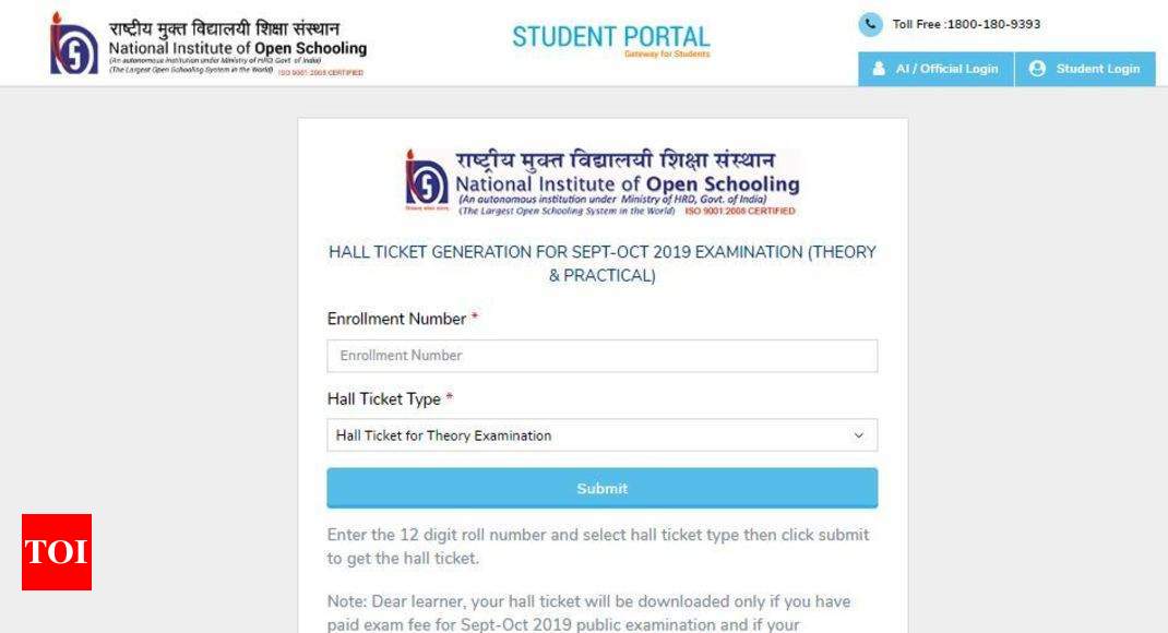 TNOU hall ticket 2019 for TEE December released, download here - Times of  India