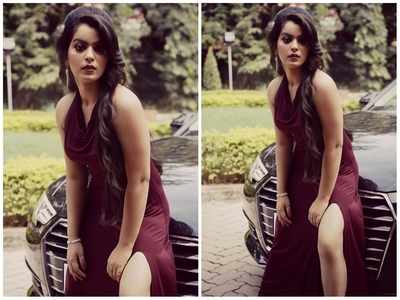 Nidhi Jha strikes a stunning pose in a thigh-high slit gown