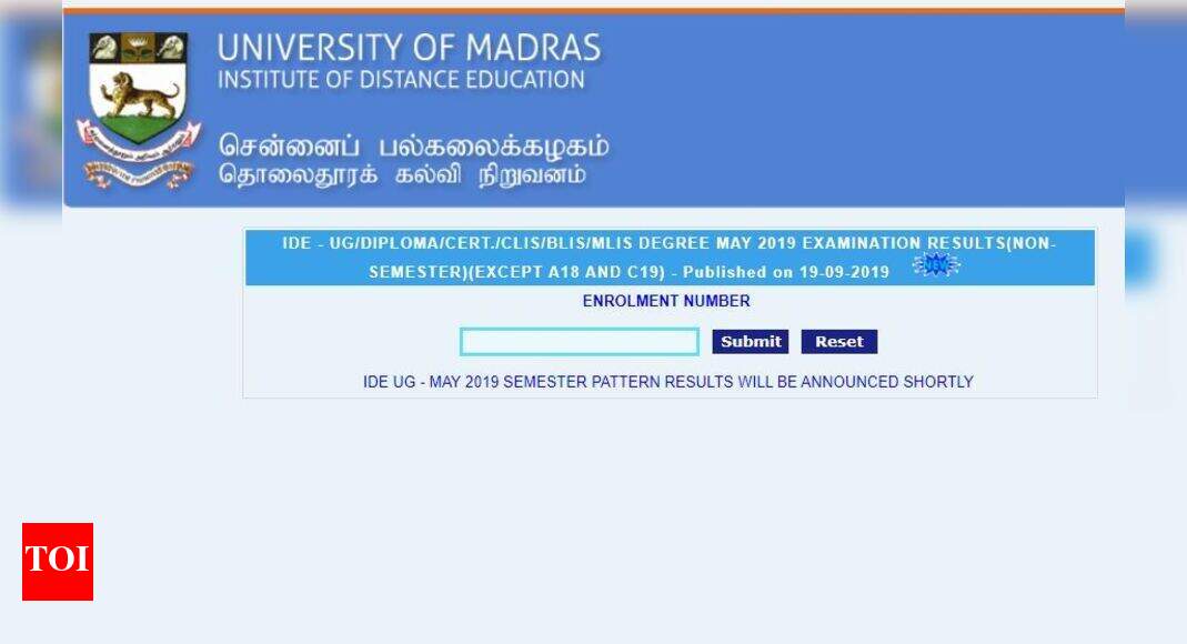 Madras University Distance Education results 2019 for May exams released at ideunom.ac.in