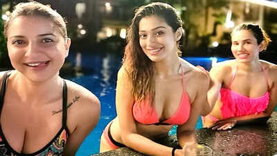 Hotness Unlimited! Raai Laxmi kills it in this bikini picture along with two other 'water babies' including Sonnalli Seygall