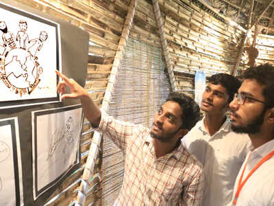 An exhibition of 40 cartoons by students at Pachamama Cafe