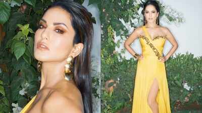 Sunny Leone looks ethereal in yellow dress with summer bronze makeup