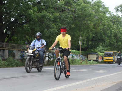 Image result for Fit India: Youth cycles 26km blindfolded in Ahmedabad