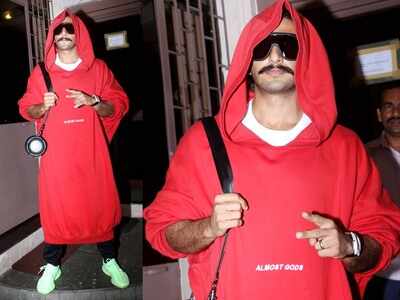 Ranveer Singh wears a red hoodie; fans call him 'Jaadu', ‘Biggest Joker’