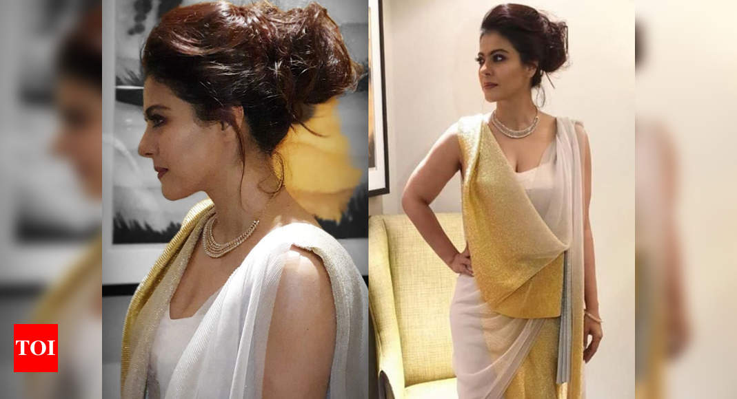 Kajol's pre-draped sari with lace corset blouse is perfect for your  friend's reception - Times of India