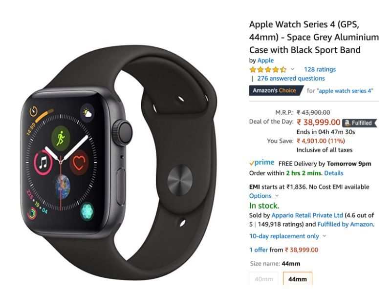 apple watch series 4 gps 44mm space gray aluminum case