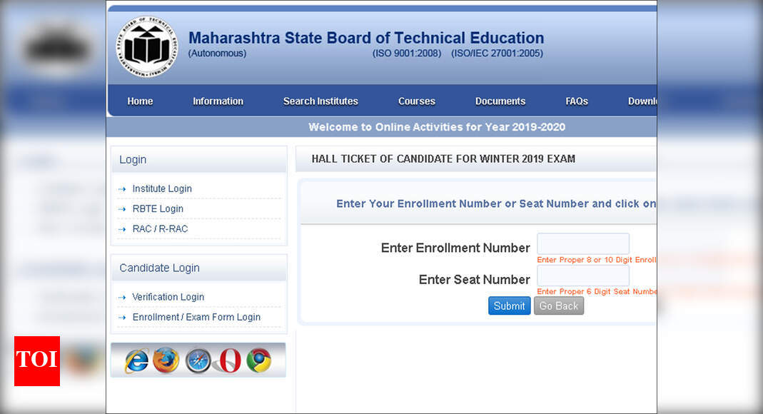 MSBTE Hall Ticket: MSBTE Winter Exam Hall Ticket 2019  