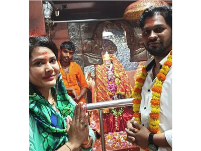 Seema Singh turns spiritual as she visits a temple with husband Saurav Kumar