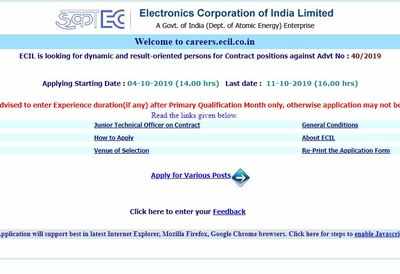 ECIL Recruitment 2019: Apply online for 200 Junior Technical Officer