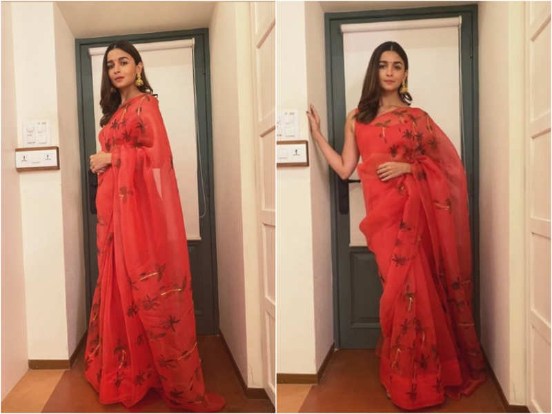 Photos: Alia Bhatt is a sight to behold in a floral traditional red ...