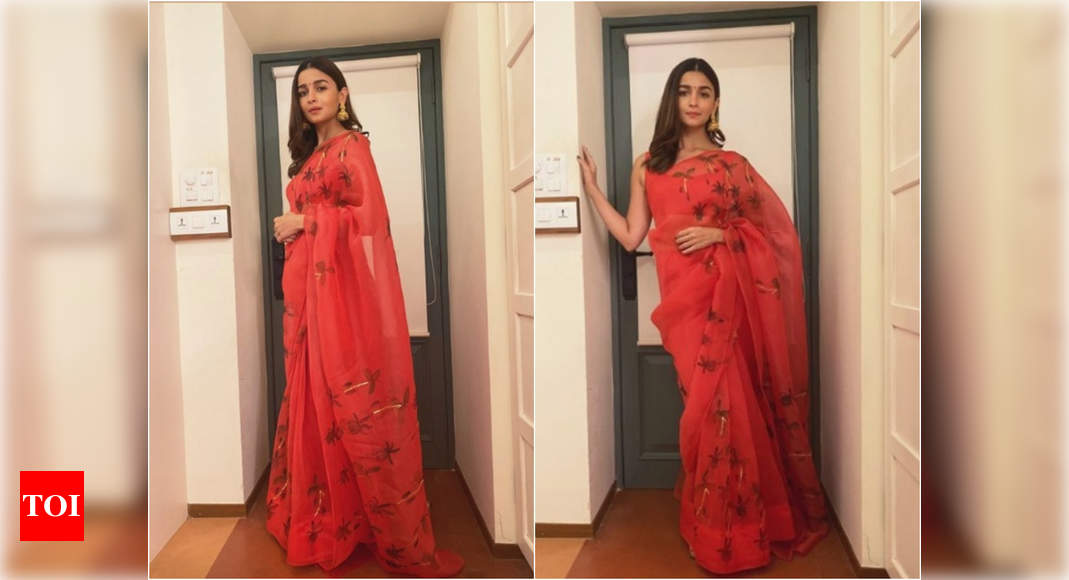 Alia Bhatt Looks Royal in a Scarlet Red Saree, Beautifully Draped With a  Tube Blouse And