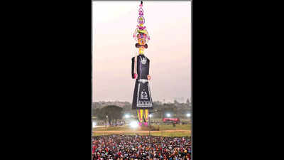 Chandigarh: At 221 foot, tallest Ravana falls to ashes in 2 minutes